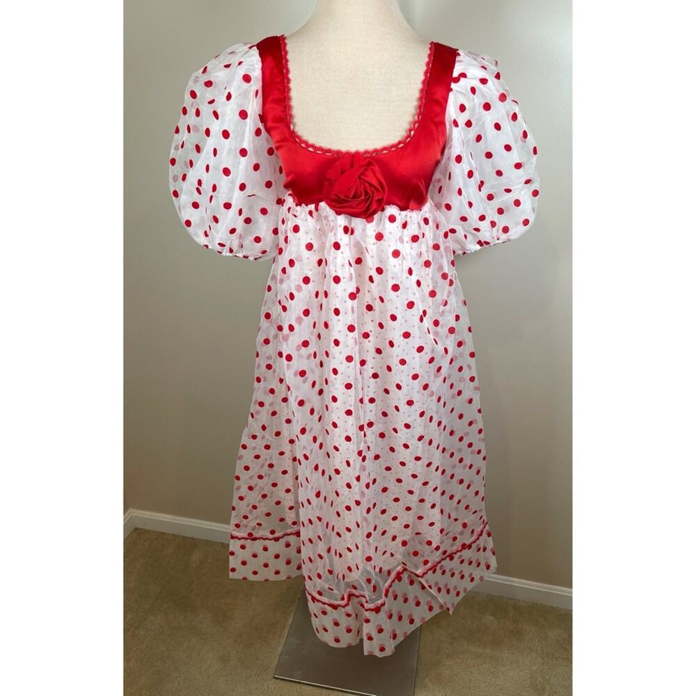 FOR LOVE & LEMONS Rhoda Polkadot Puff Sleeve Sheer Midi Dress Size S - Picture 4 of 9